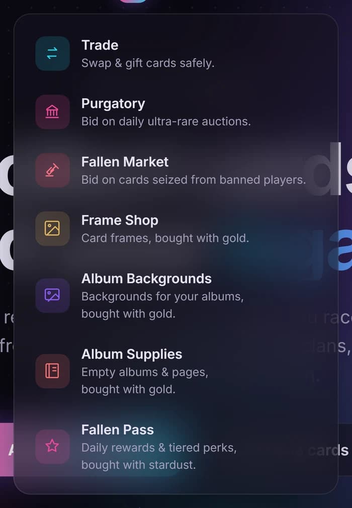 The Market menu as it appears on the site